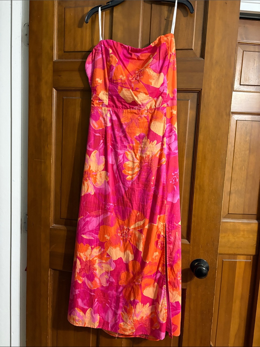 Lulu's Pink & Orange Floral Strapless Maxi Dress